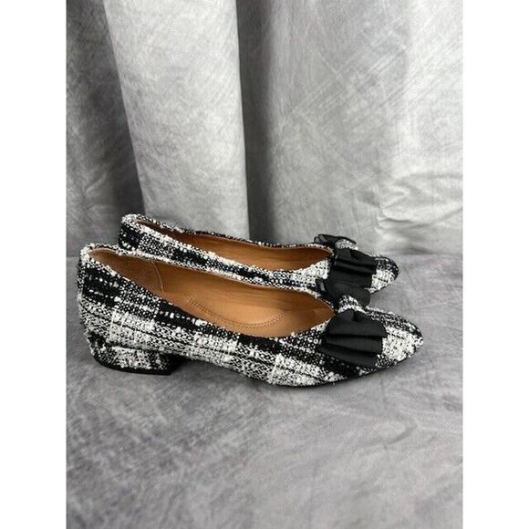 Gentle Souls Kenneth Cole Atlas Flats Black/White Plaid Tweed Bow Women Sz 7 M - Picture 1 of 6